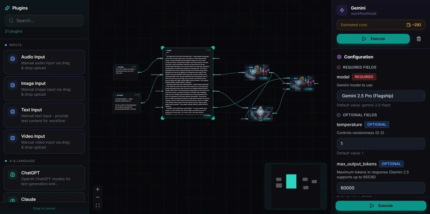 Zephly workflow editor — visual drag and drop canvas with connected AI nodes